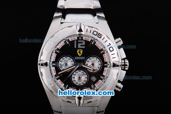 Ferrari Working Chronograph Quartz Movement with Black Dial and SS Strap - Click Image to Close